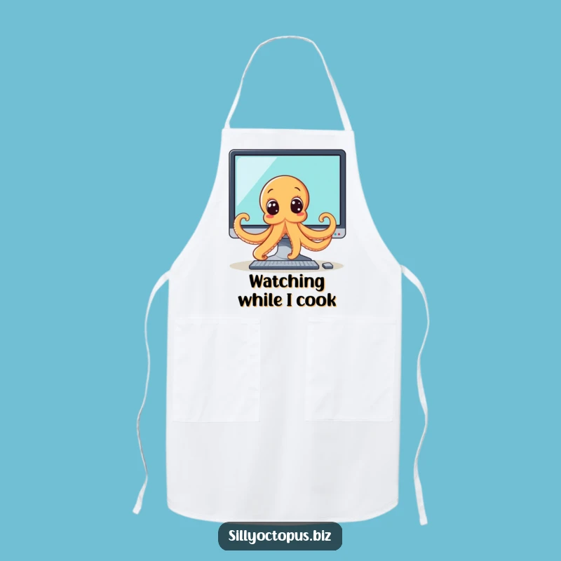 Funny Octopus Monitor Apron - Humorous Kitchen Tech & Chef Gift