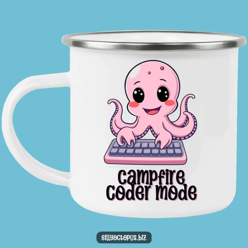Funny Happy Octopus Typing Camping Mug: Adventure Fuelled by Joy
