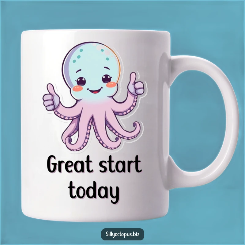 Funny Happy Octopus Mug - Thumbs Up Cheerful Marine Gift