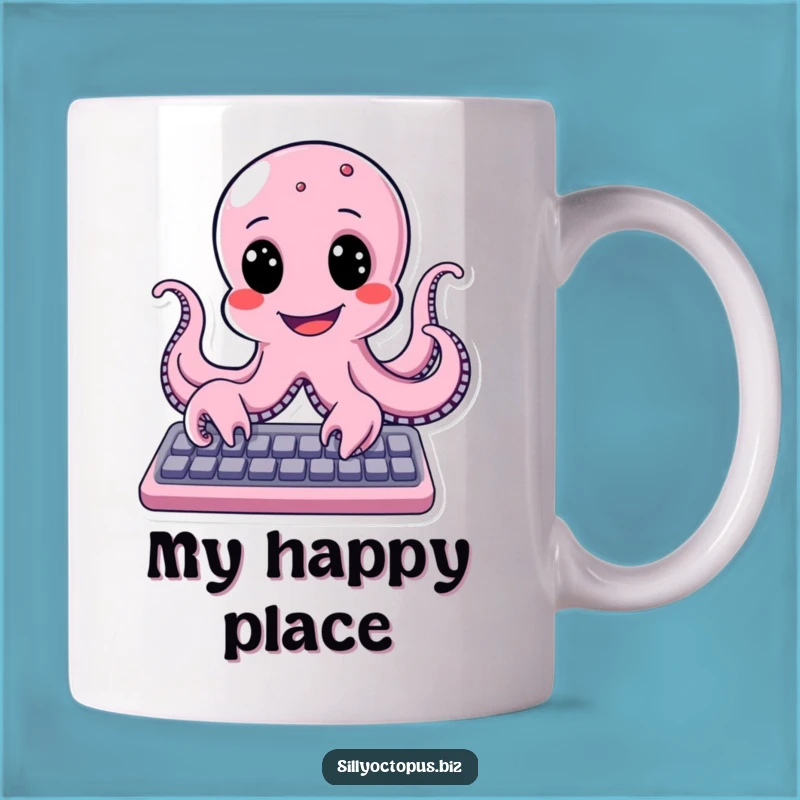 Funny Happy Octopus Typing Mug: Joyful Keyboard User Funny Gift