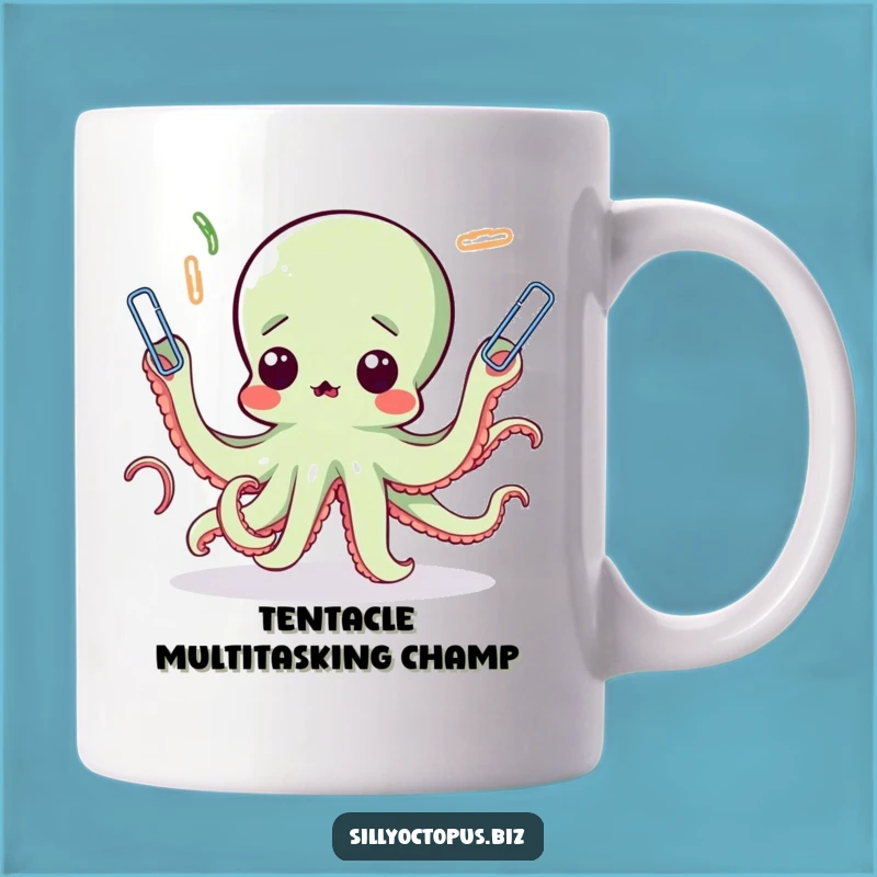 Funny Surprised Octopus Juggling Paperclips Mug - Hilarious Office Gift Idea