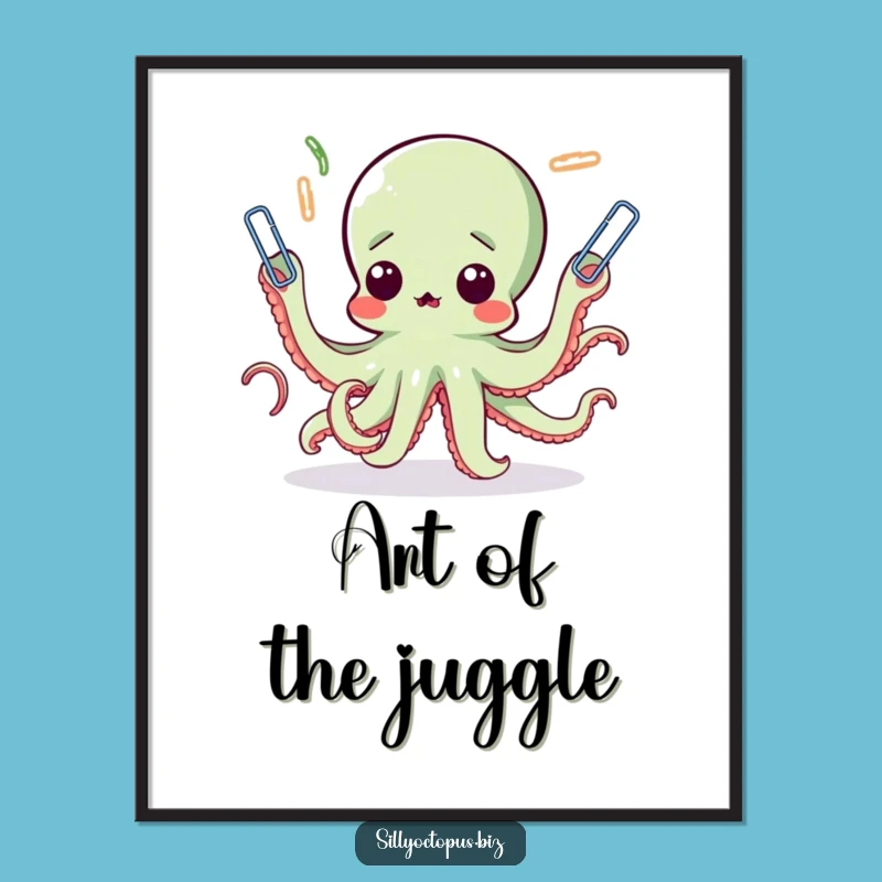 Funny Octopus Paperclip Chaos Digital Art - Instant Humorous Wall Decor