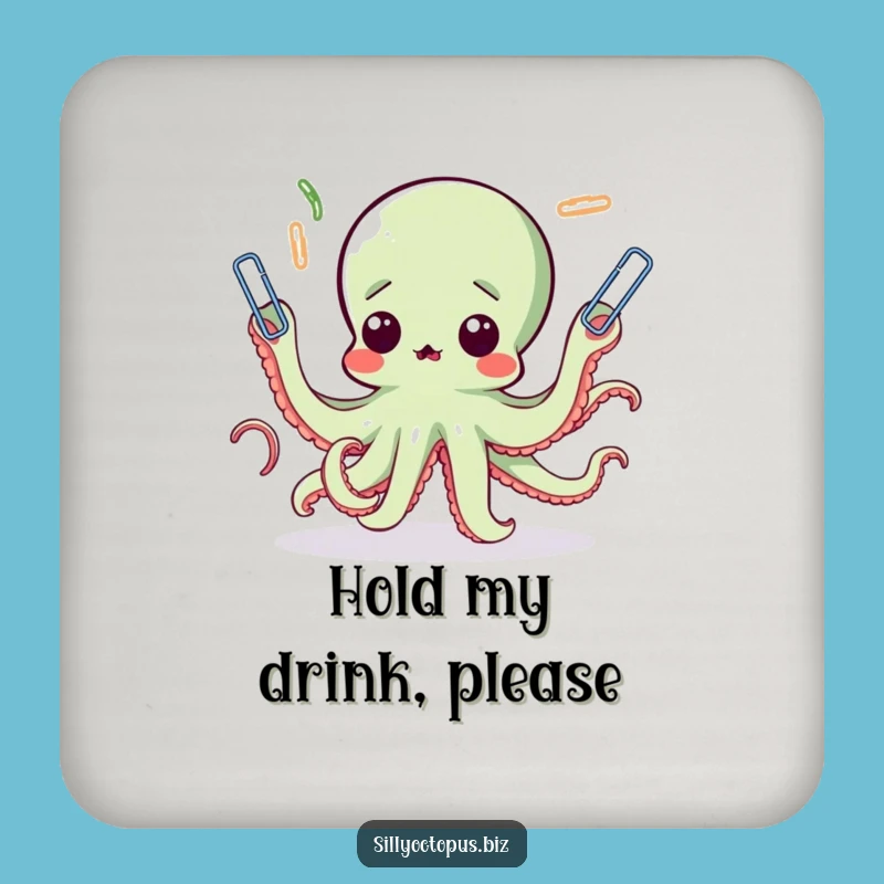 Funny Octopus Juggling Paperclips Coaster Set - Quirky Drink Protection