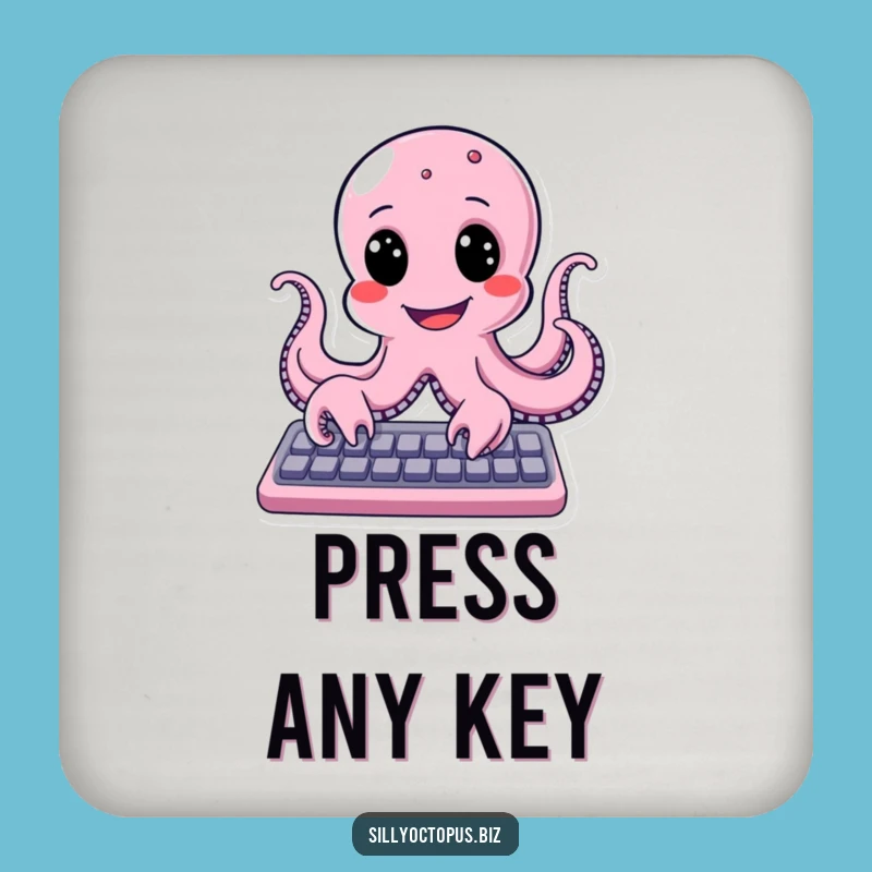 Funny Smiling Octopus Typing Drink Coaster: Protect Surfaces with Cheer