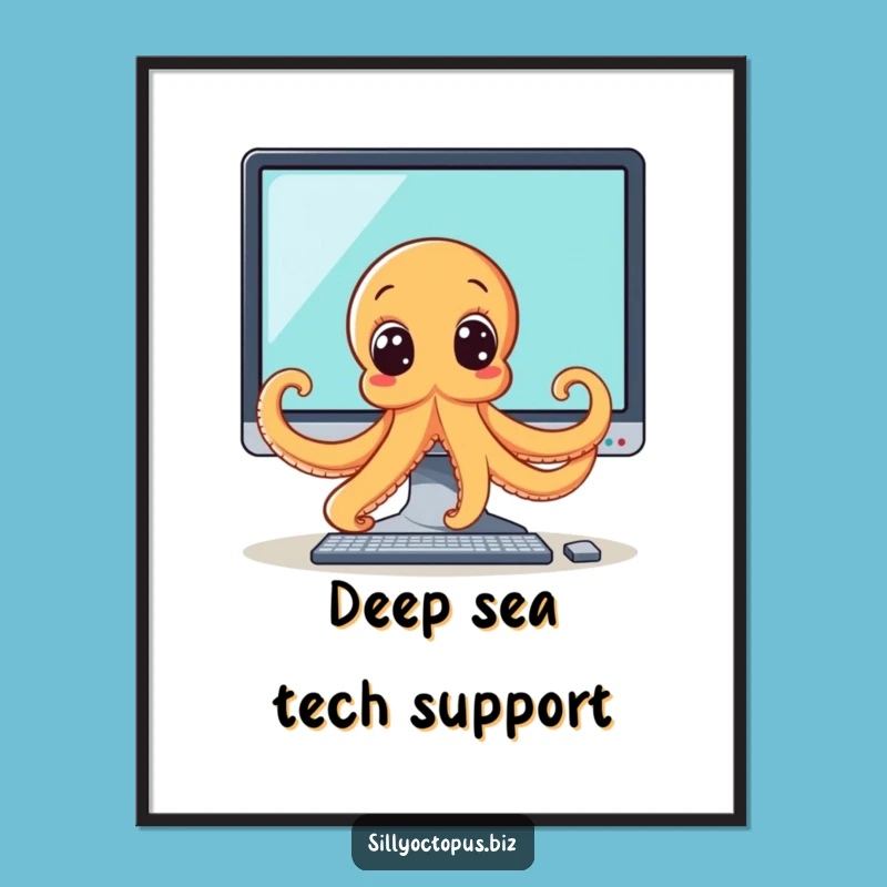 Funny Free Printable Wall Art: Octopus Peeking Behind Monitor, Downloadable Art!