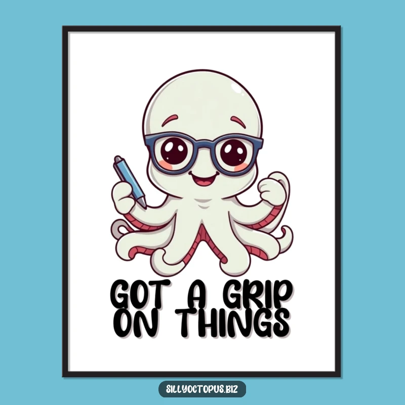 Free Printable Smiling Octopus Wall Art - Dapper Office Glasses Downloadable Decor
