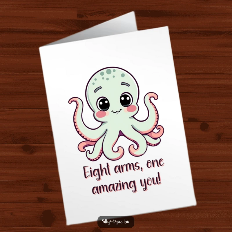 Funny free printable birthday card featuring a stylized octopus with big dot eyes staring intently at a computer screen.