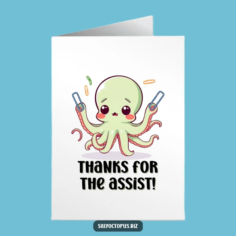Free Printable Thank You Card: Octopus Juggling Paperclips, Funny Downloadable Gift!