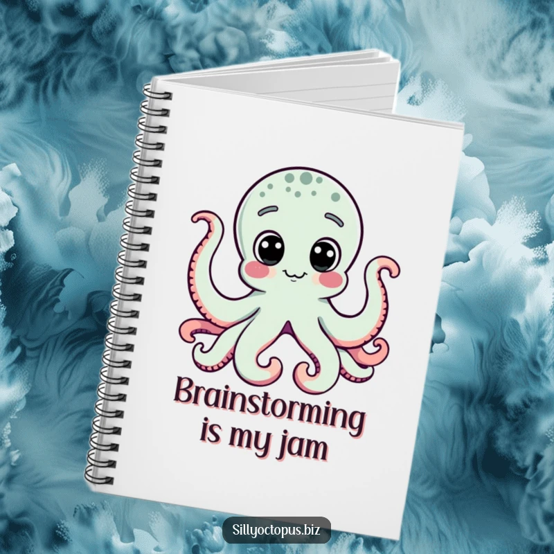 Funny octopus with wide, curious dot eyes focused on a computer, perfect for a humorous notebook cover.