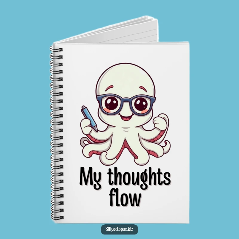 Funny Smiling Octopus Notebook - Smart Office Glasses Journal Gift