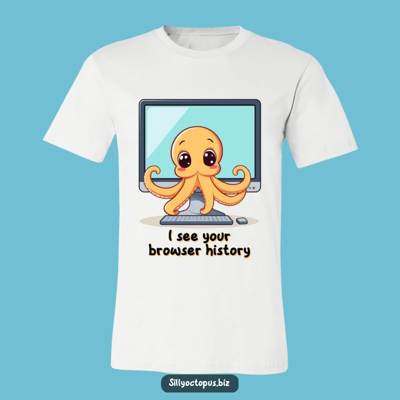 Funny Octopus Peeking T-Shirt - Witty Computer & Cephalopod Tee