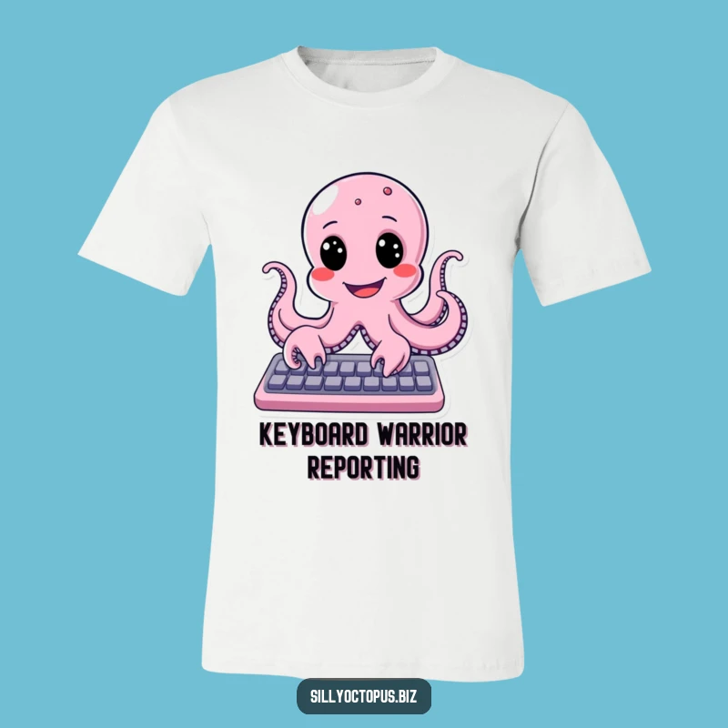 Funny Smiling Octopus Typing T-Shirt: Happy Coder Apparel Funny Gift